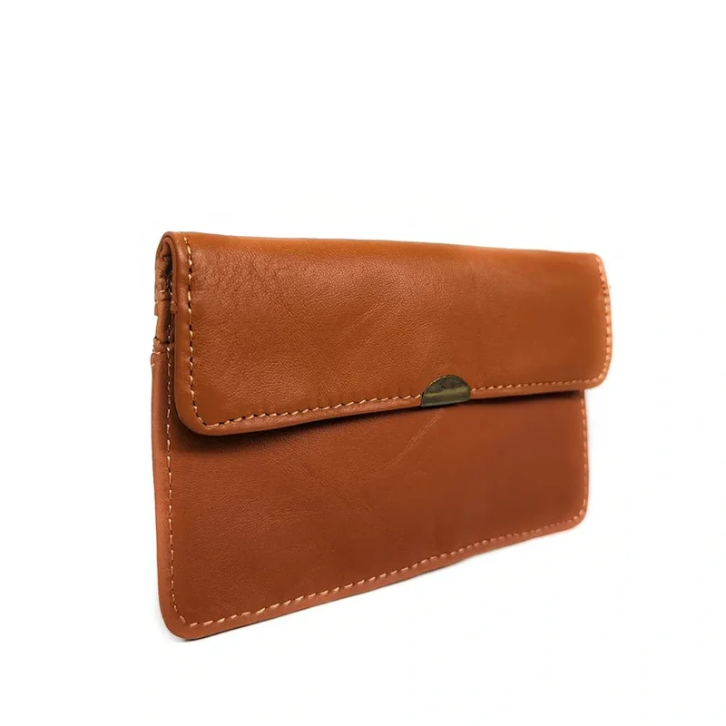 Pochette porte-monnaie en cuir lisse IMPRO Marron cognac foncé