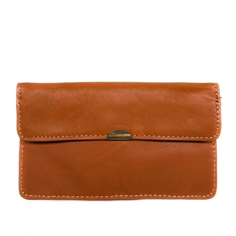Pochette porte-monnaie en cuir lisse IMPRO Marron cognac foncé