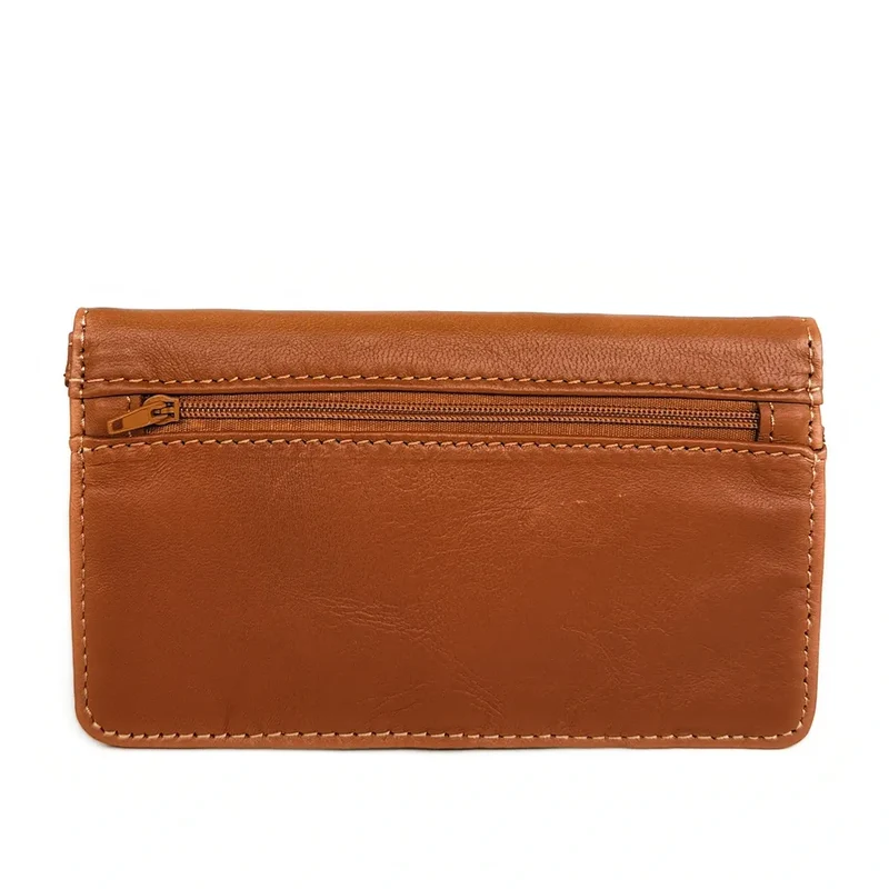 Pochette porte-monnaie en cuir lisse IMPRO Marron cognac foncé