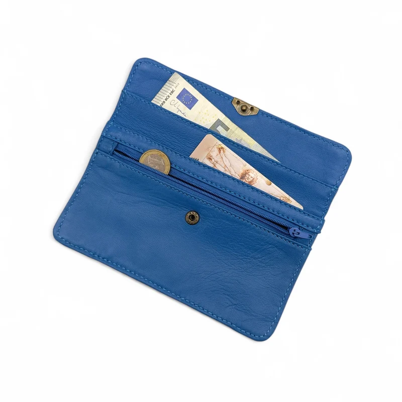 Pochette porte-monnaie en cuir lisse IMPRO Bleu cobalt