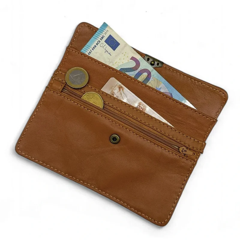 Pochette porte-monnaie en cuir lisse IMPRO Marron camel foncé