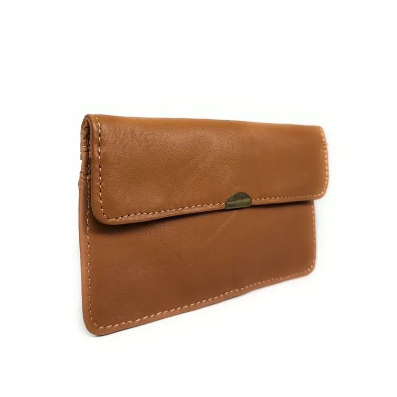 Pochette porte-monnaie en cuir lisse IMPRO Marron camel foncé