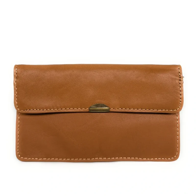 Pochette porte-monnaie en cuir lisse IMPRO Marron camel foncé