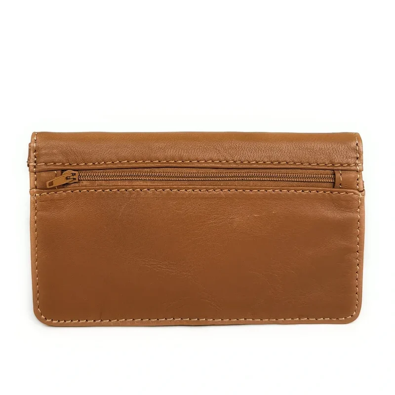 Pochette porte-monnaie en cuir lisse IMPRO Marron camel foncé