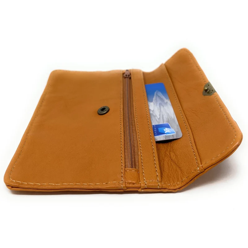 Pochette porte-monnaie en cuir lisse IMPRO Marron camel