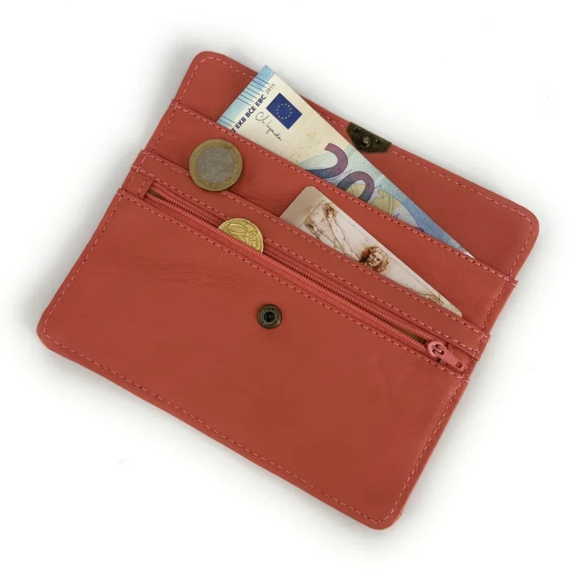 Pochette porte-monnaie en cuir lisse IMPRO Rouge brique