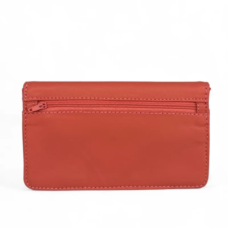 Pochette porte-monnaie en cuir lisse IMPRO Rouge brique