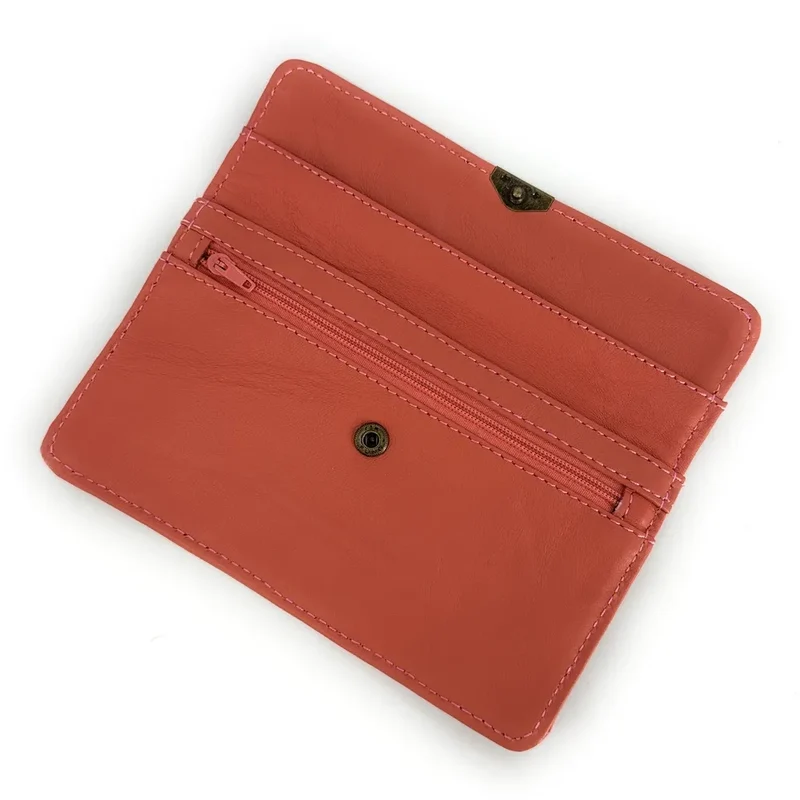 Pochette porte-monnaie en cuir lisse IMPRO Rouge brique