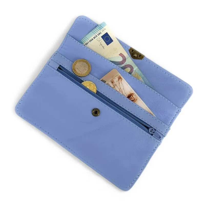 Pochette porte-monnaie en cuir lisse IMPRO Bleu lavande