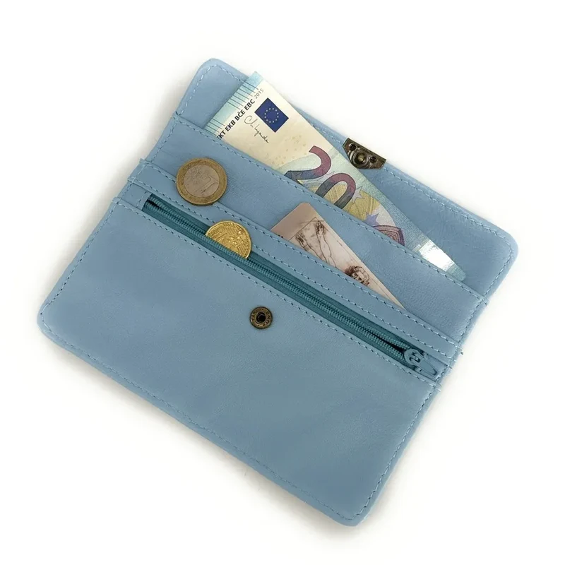 Pochette porte-monnaie en cuir lisse IMPRO Bleu glacier