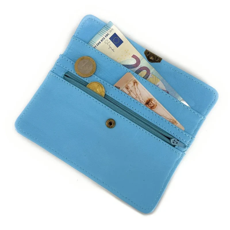 Pochette porte-monnaie en cuir lisse IMPRO Bleu pastel