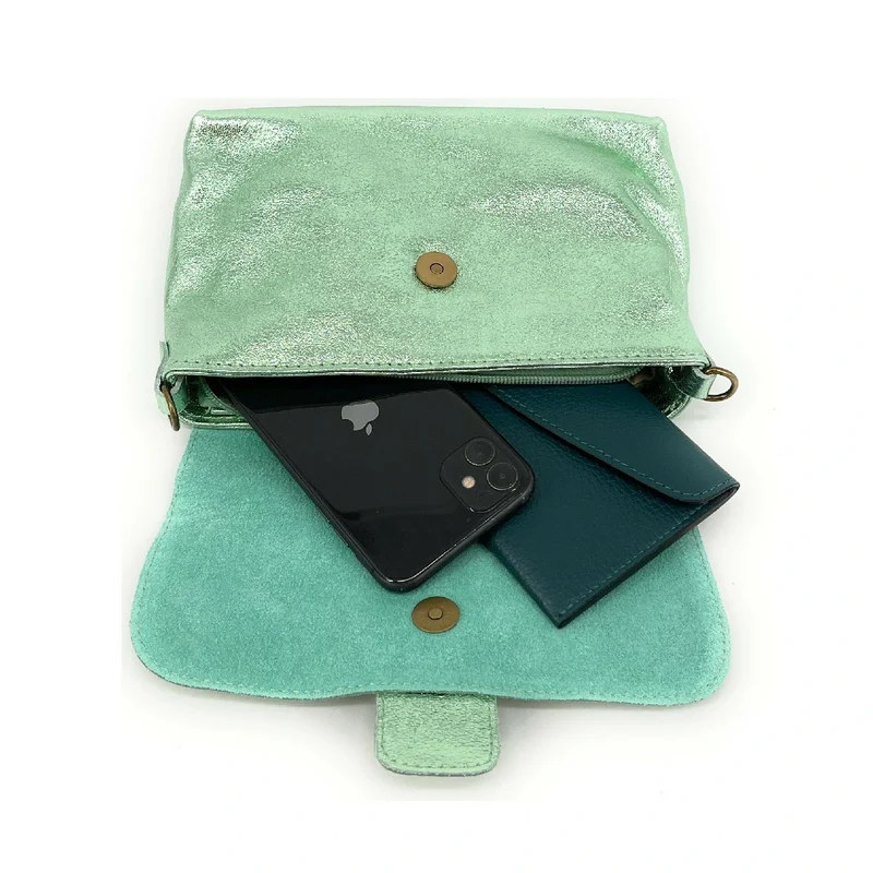 Mini sac en cuir irisé VERONE Menthe givrée