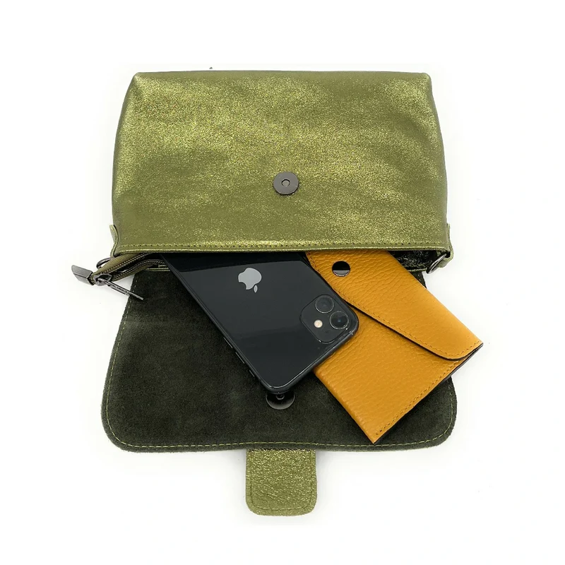 Mini sac en cuir irisé VERONE Kaki irisé
