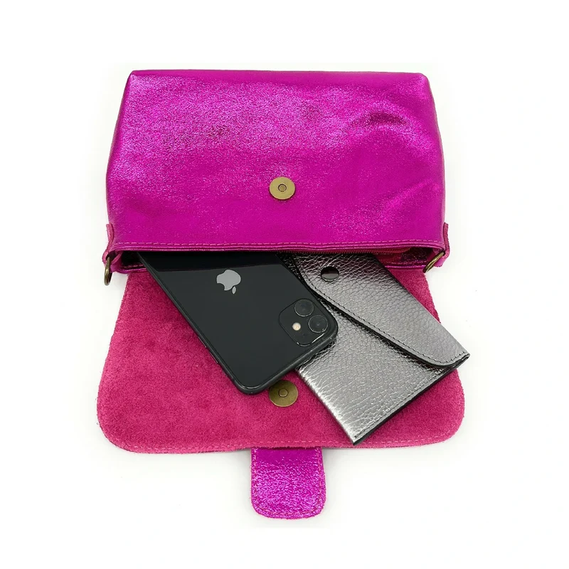 Mini sac en cuir irisé VERONE Rose fuchsia
