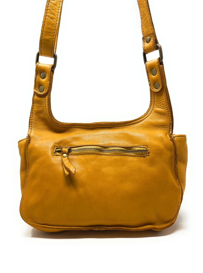 Sac besace en cuir vintage VALLEY Safran
