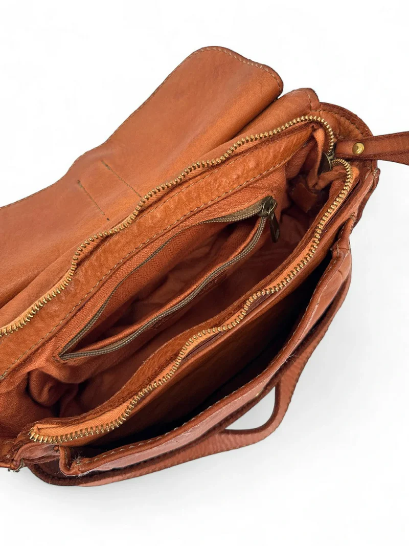 Sac besace en cuir vintage VALLEY Cognac foncé