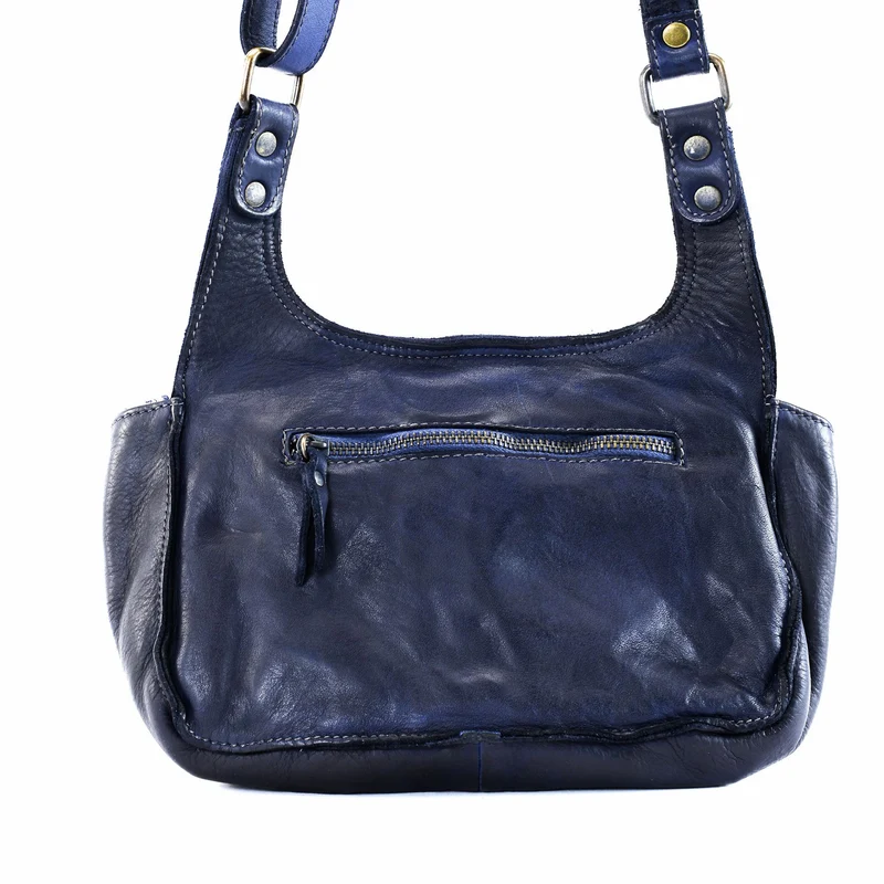 Sac besace en cuir vintage VALLEY Bleu marine