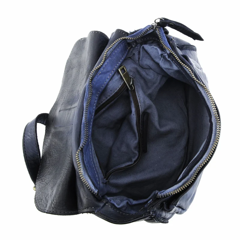 Sac besace en cuir vintage VALLEY Bleu marine