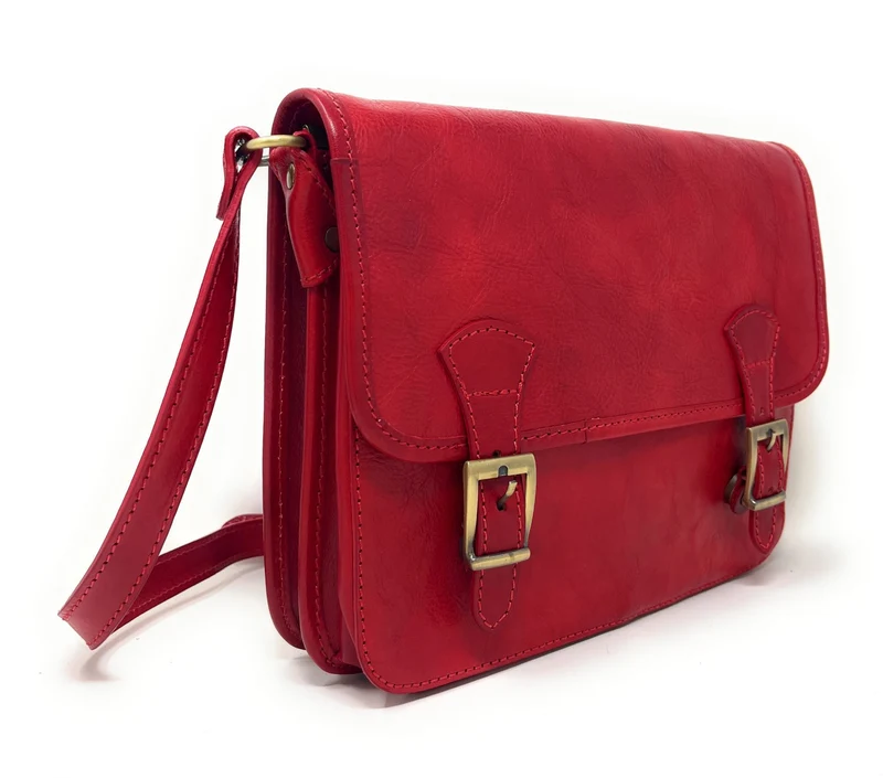 Sac bandoulière en cuir lisse NIAGARA Rouge garance