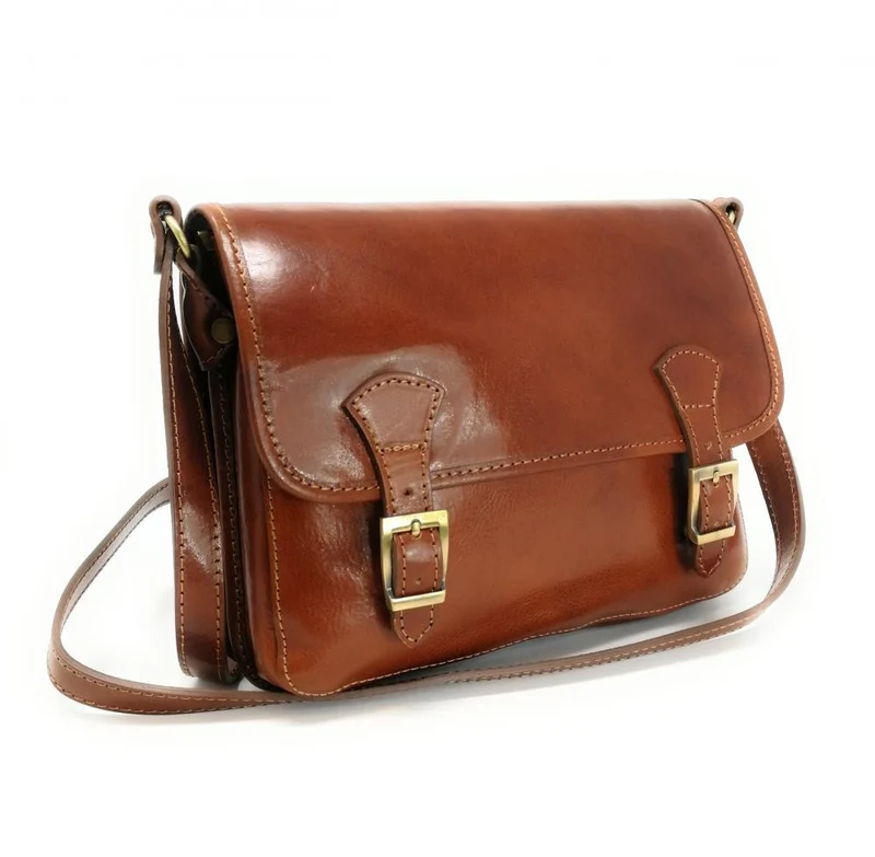 Sac bandoulière en cuir lisse NIAGARA Camel foncé