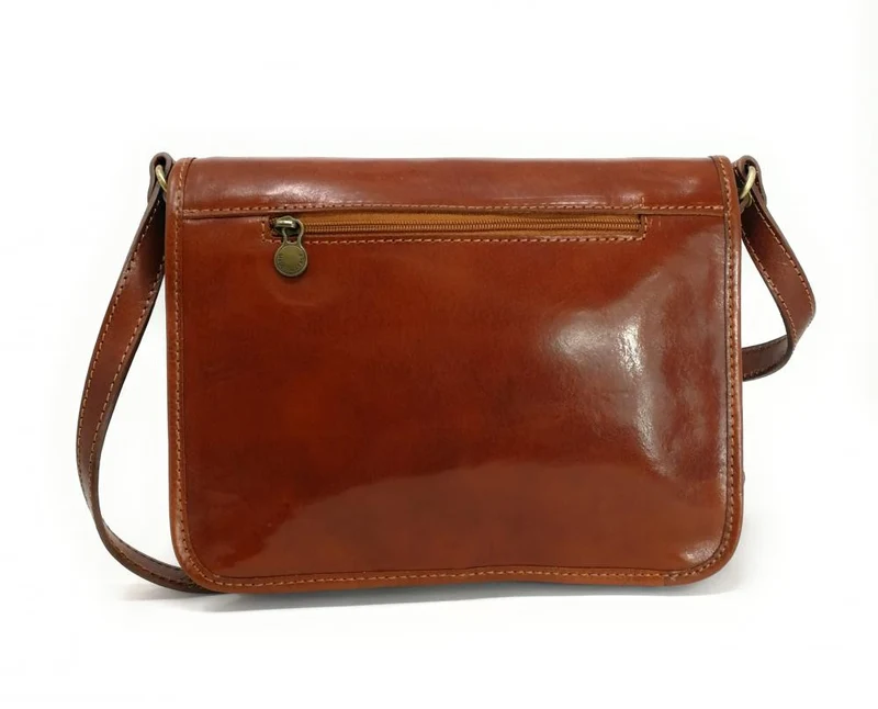 Sac bandoulière en cuir lisse NIAGARA Camel foncé