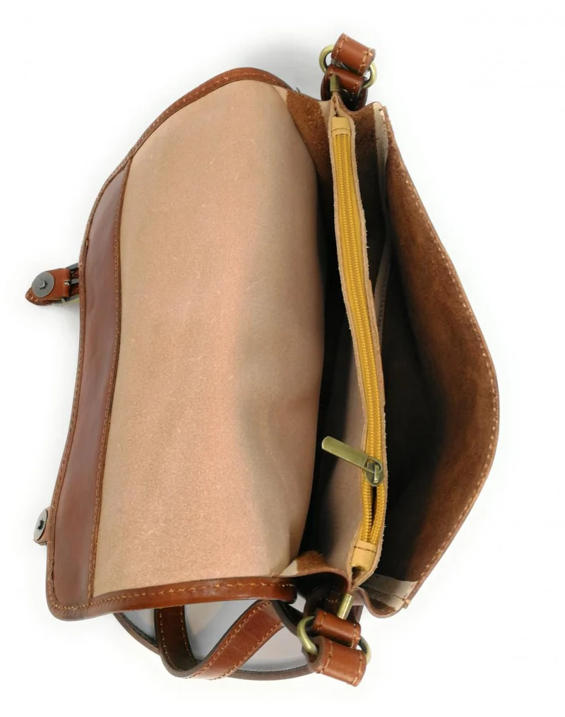 Sac bandoulière en cuir lisse NIAGARA Camel foncé