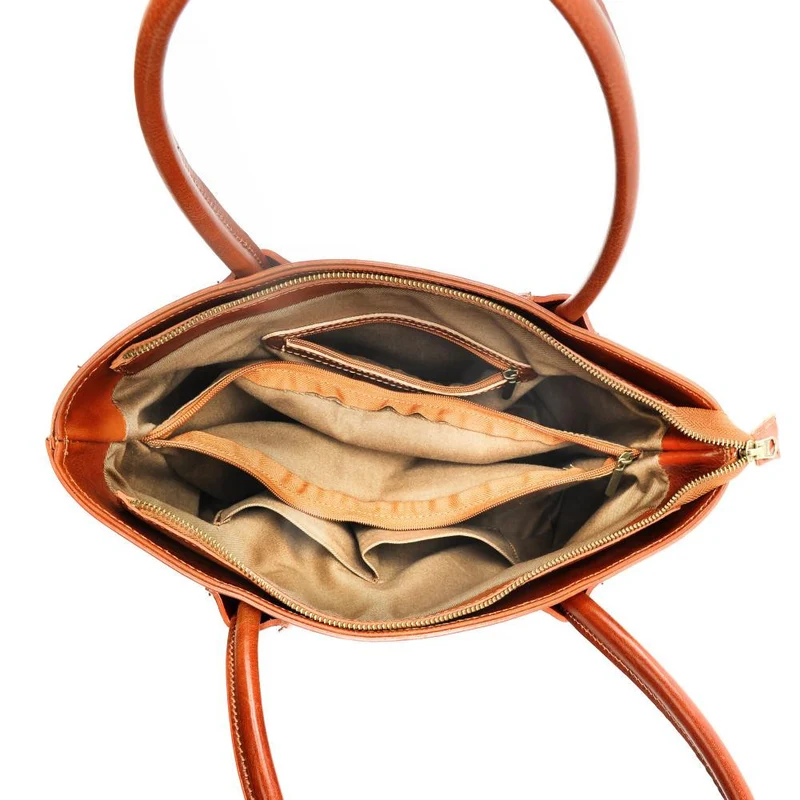 Sac cabas en cuir lisse ORLANDO Cognac