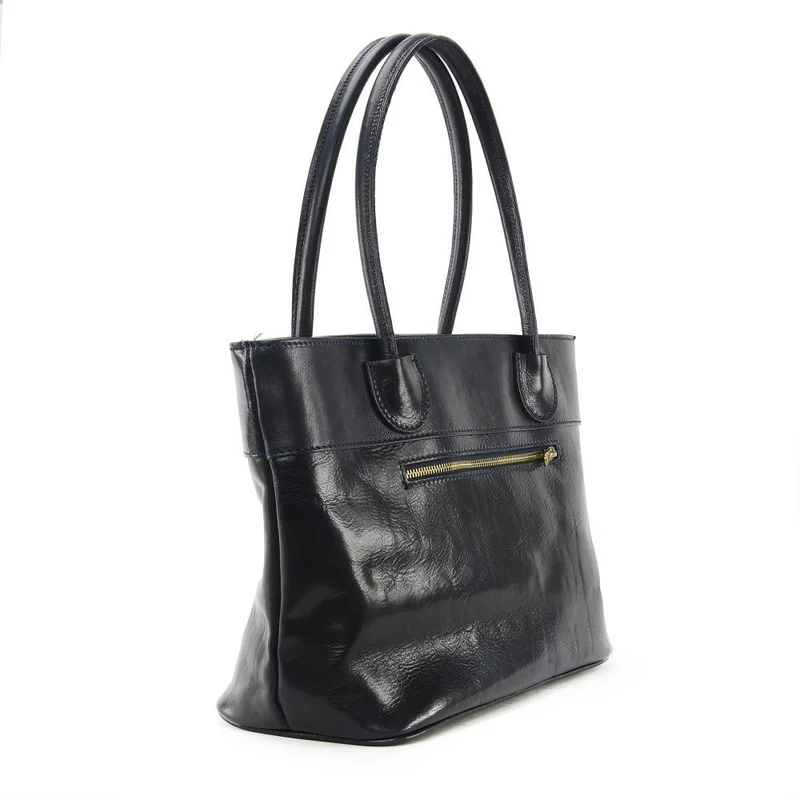 Sac cabas en cuir lisse ORLANDO Bleu marine