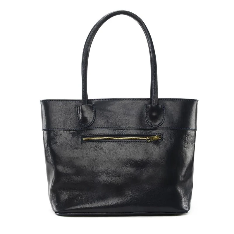Sac cabas en cuir lisse ORLANDO Bleu marine