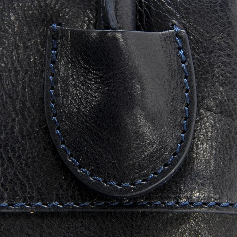 Sac cabas en cuir lisse ORLANDO Bleu marine