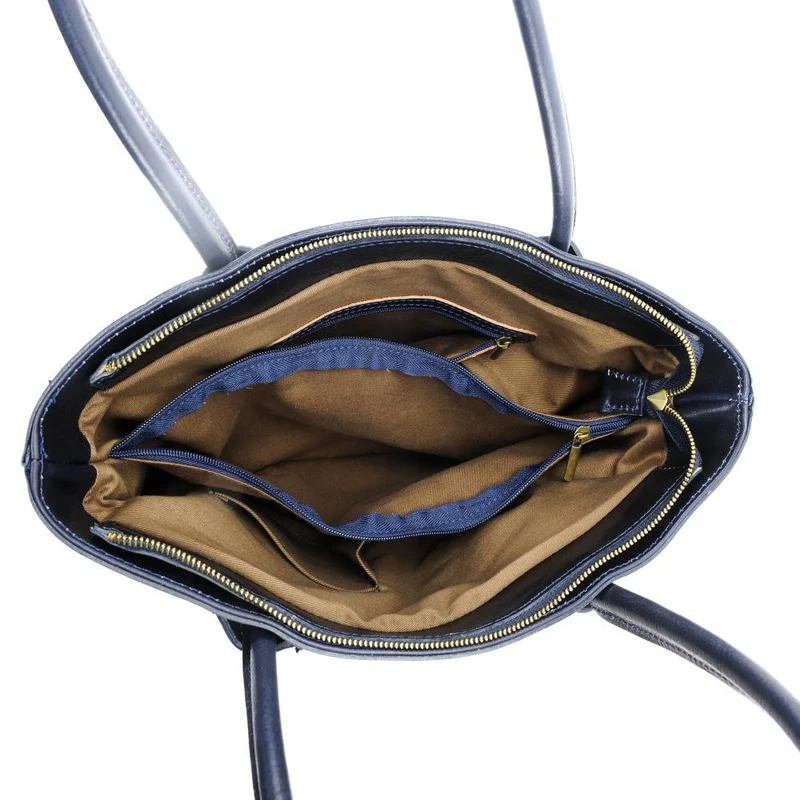 Sac cabas en cuir lisse ORLANDO Bleu marine