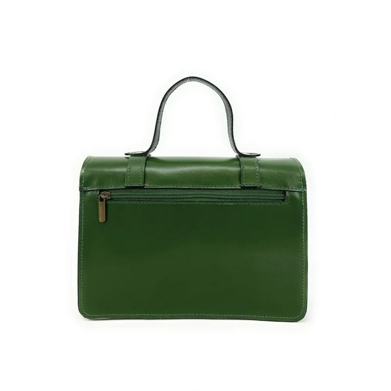 Sac à main en cuir lisse SAND Vert forêt