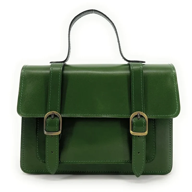 Sac à main en cuir lisse SAND Vert forêt