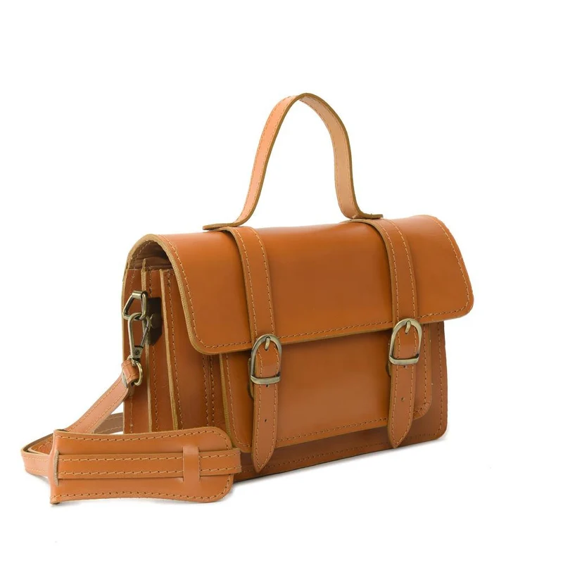 Sac à main en cuir lisse SAND Marron cognac