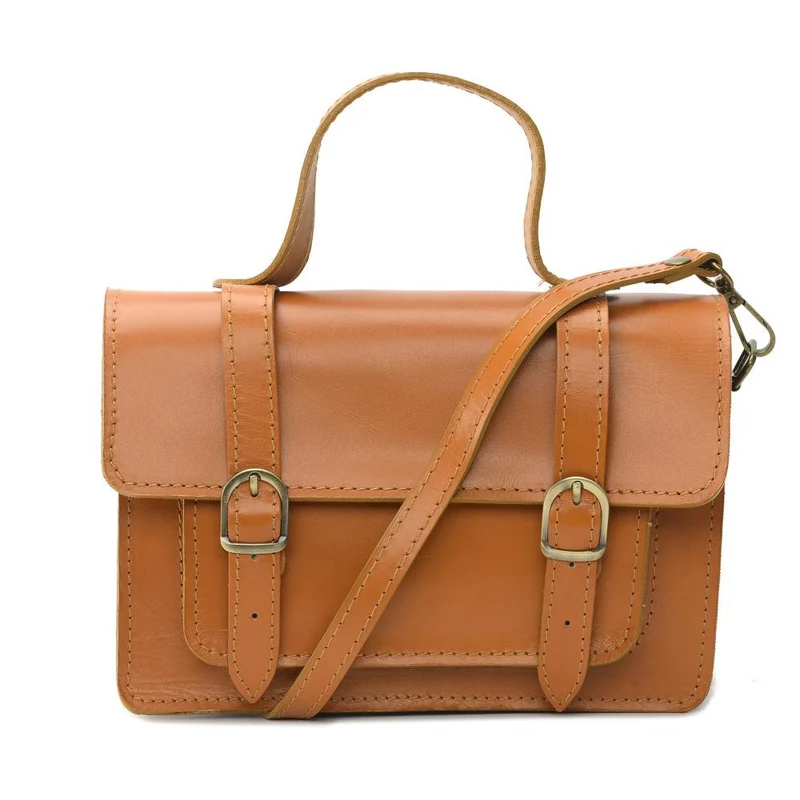 Sac à main en cuir lisse SAND Marron cognac