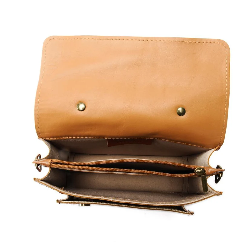 Sac à main en cuir lisse SAND Marron cognac