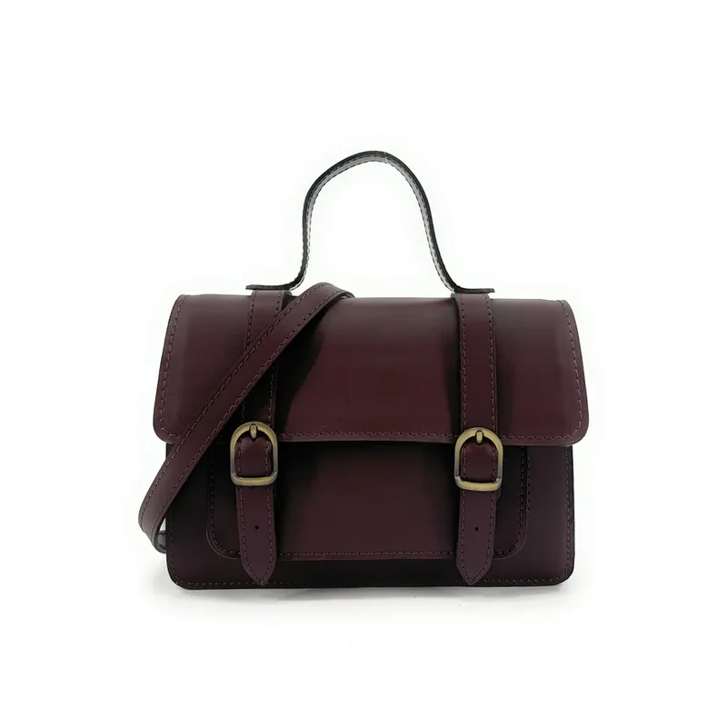Sac à main en cuir lisse SAND Rouge bordeaux