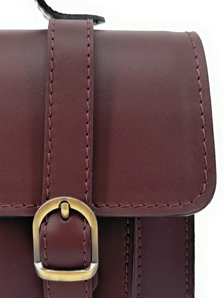 Sac à main en cuir lisse SAND Rouge bordeaux