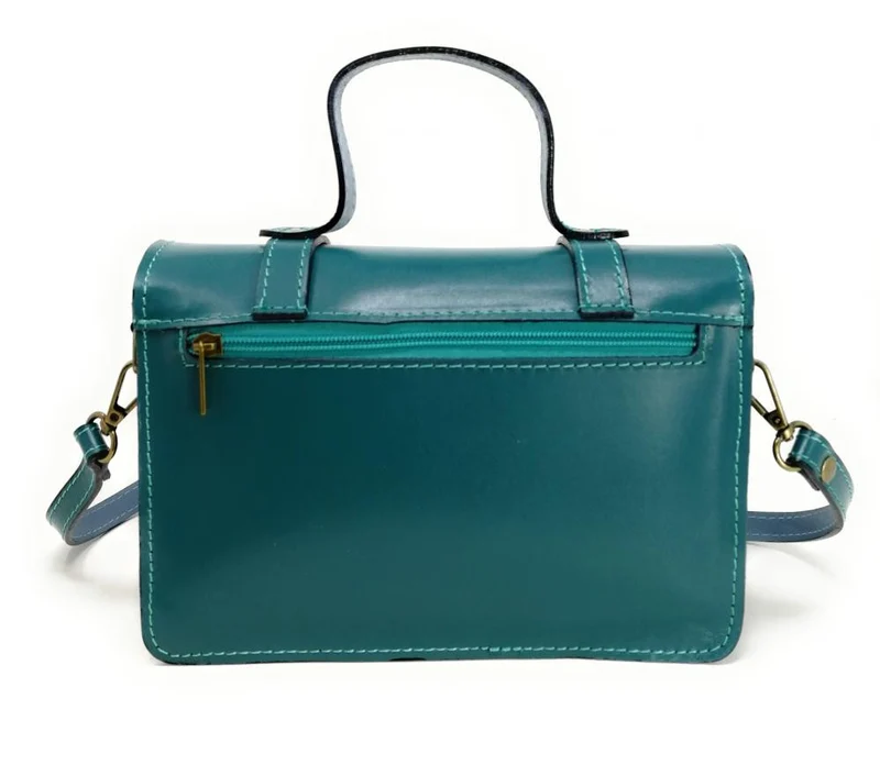 Sac à main en cuir lisse SAND Bleu vert canard