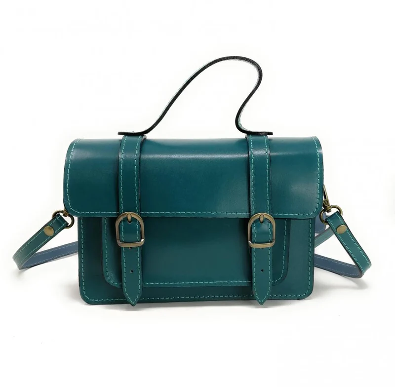 Sac à main en cuir lisse SAND Bleu vert canard