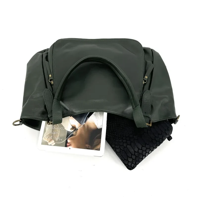 Sac en cuir lisse ELTON Vert forêt