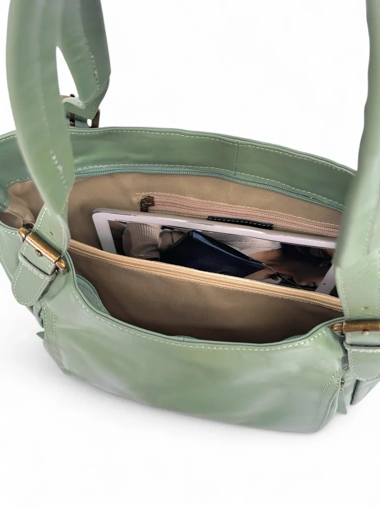 Sac en cuir lisse ELTON Vert amande