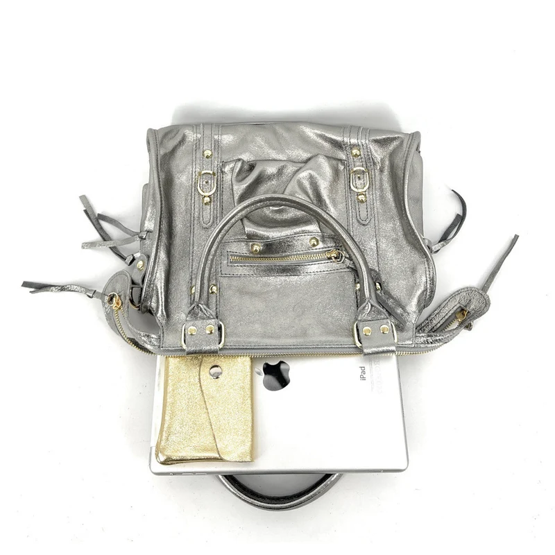 Sac à main en cuir irisé SANDSTORM GOLD Argent clair