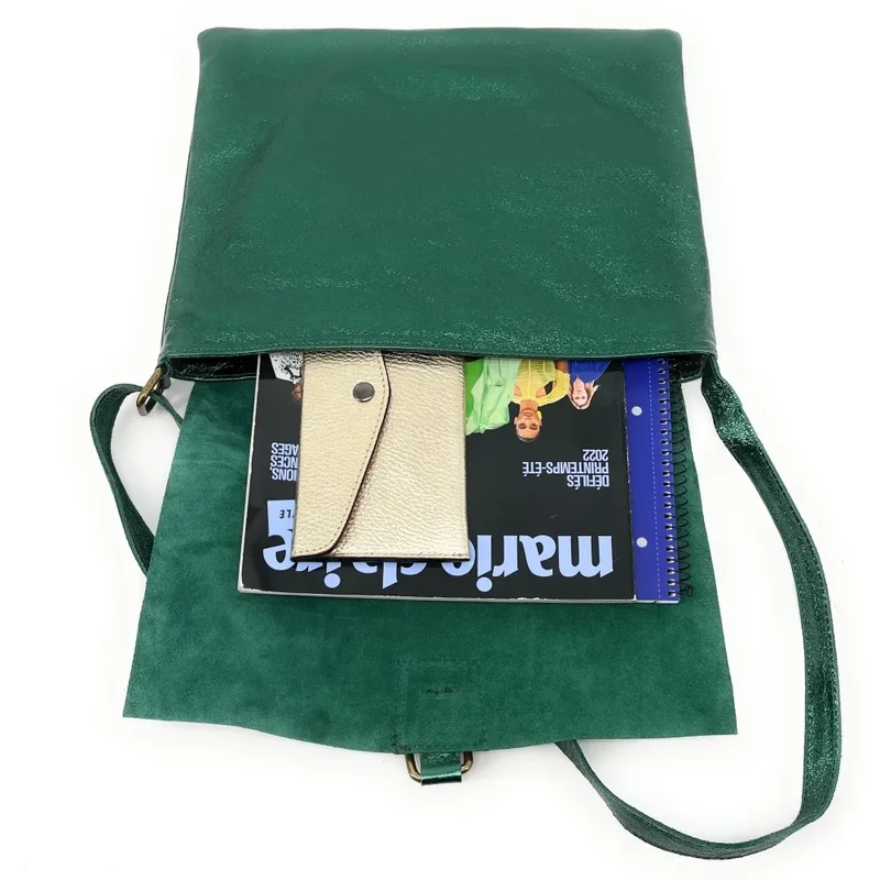 Sac bandoulière en cuir irisé COQUETTE GLOW Vert forêt irisé