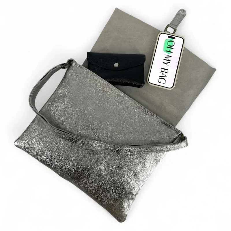 Sac bandoulière en cuir irisé COQUETTE GLOW Argent moyen