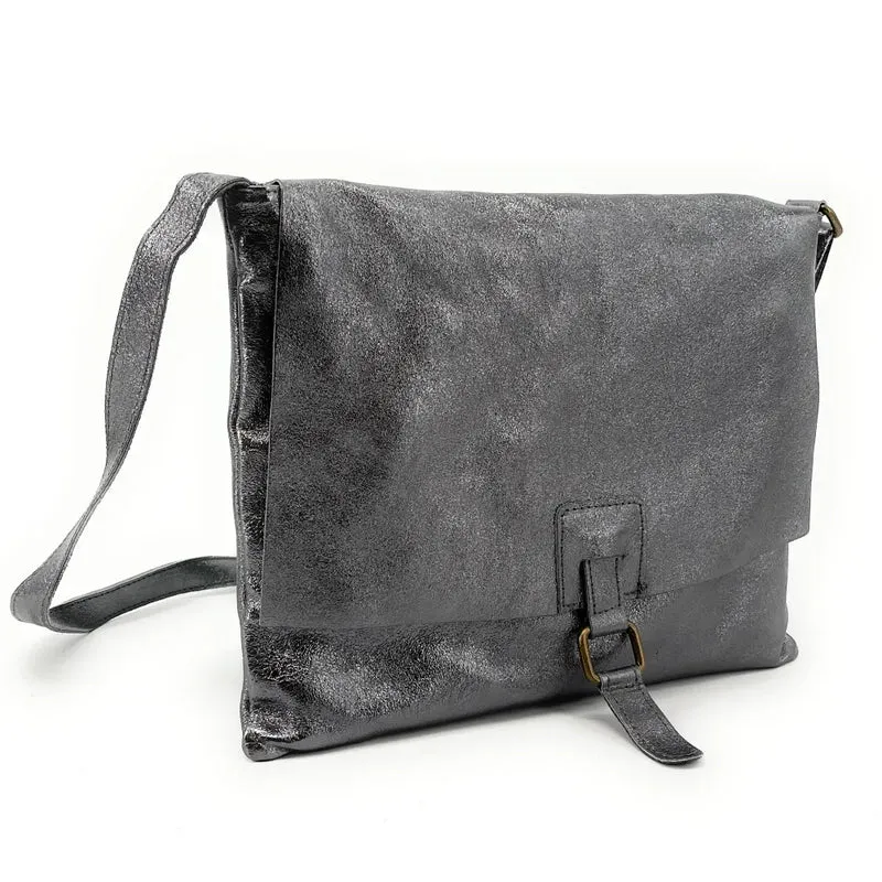 Sac bandoulière en cuir irisé COQUETTE GLOW Argent foncé