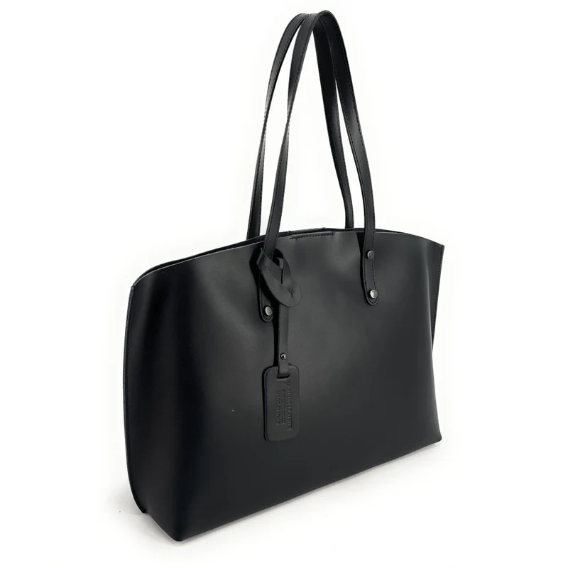 Grand sac cabas en cuir lisse VINCENNES Noir