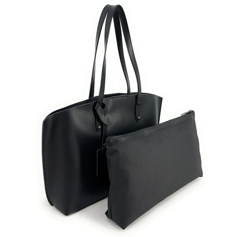 Grand sac cabas en cuir lisse VINCENNES Noir