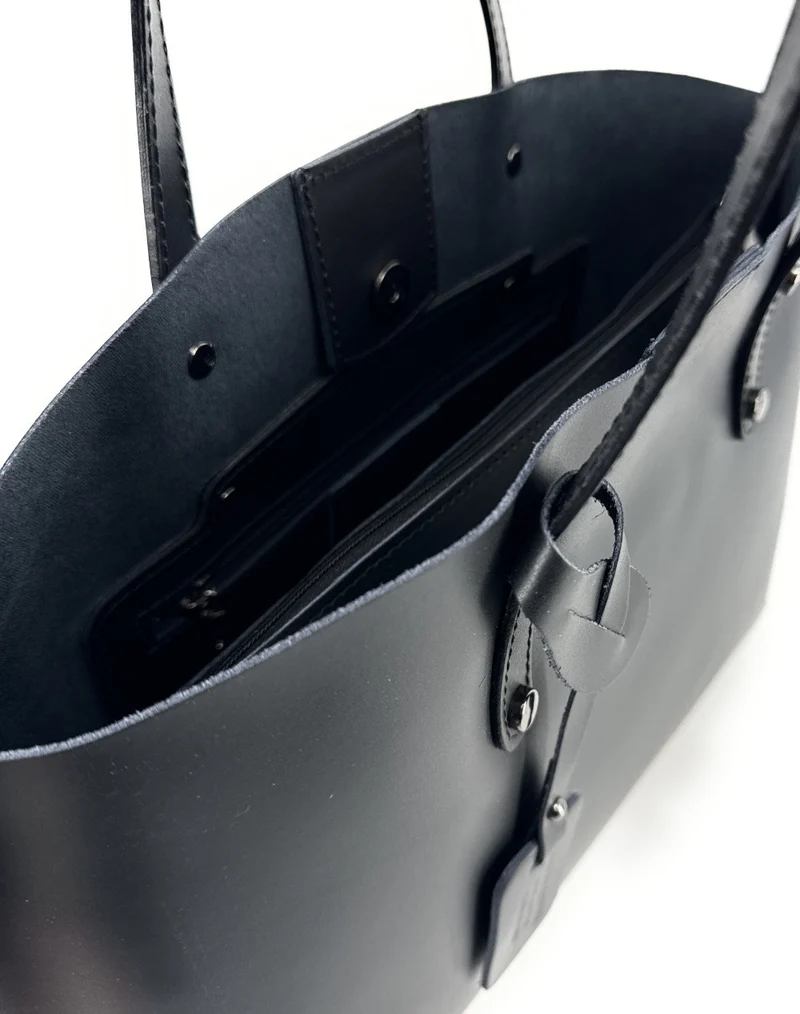 Grand sac cabas en cuir lisse VINCENNES Noir