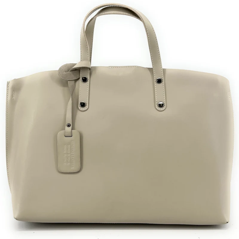 Grand sac à main en cuir glacé CHANTILLY Taupe clair
